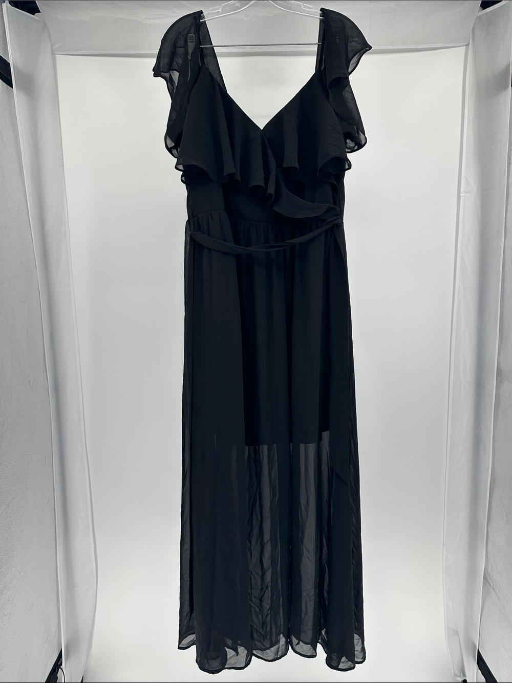 Bisou Bisou Black Ruffle V-Neck Maxi Dress